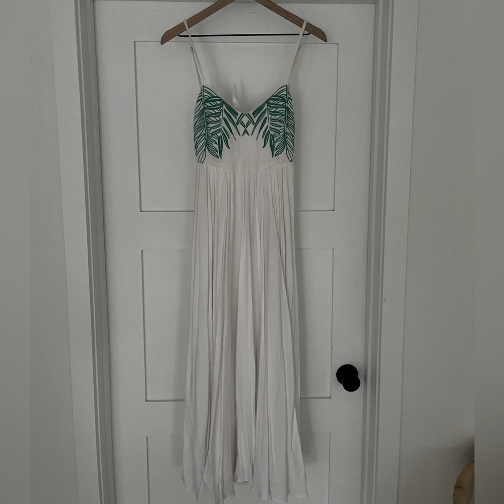 Mara Hoffman white dress with botanic embroidery detail